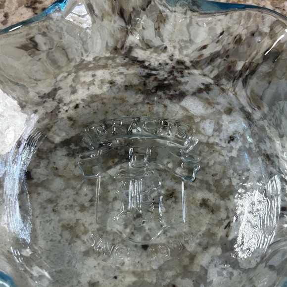 Vintage Brach's Candy Bowl Aqua Blue Rim Glass Advertising Dish 7"embossed - Picture 9 of 12